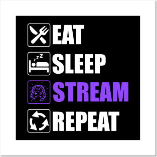 Eat Sleep Stream Repeat - Funny Streamers Posters and Art